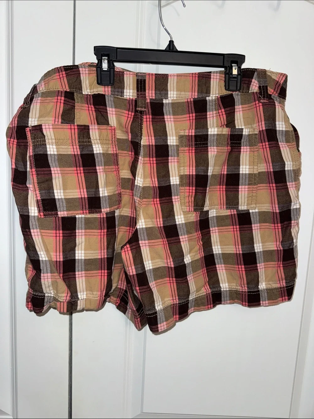 Plaid Cotton Blend Women’s Shorts - Pink & Tan